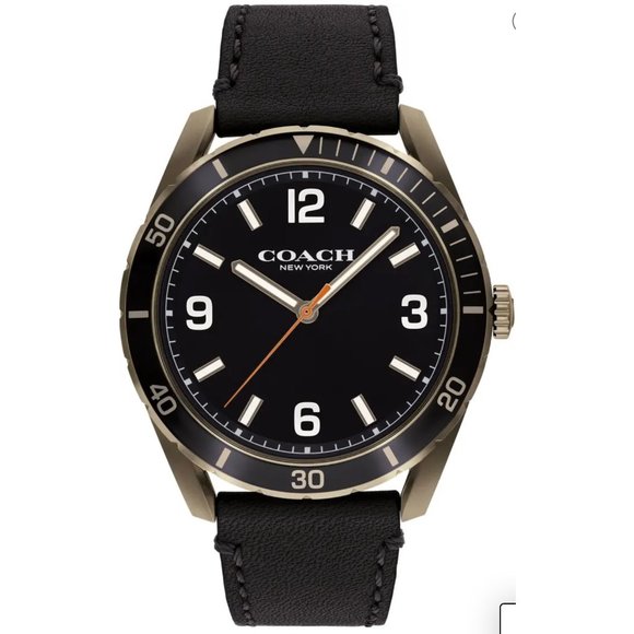 COACH Preston Leather Strap Watch, 44mm